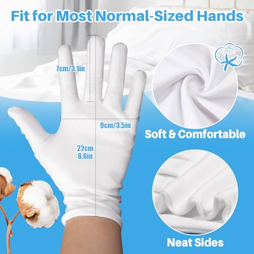 5 Pairs White Cotton Gloves - Breathable Cotton Gloves for Dry Hands Sleeping, Inspection, Coin Handling, Reusable Soft Cloth Glove for Eczema, Spa, Moisturizing Hands, High Elasticity, Women and Men