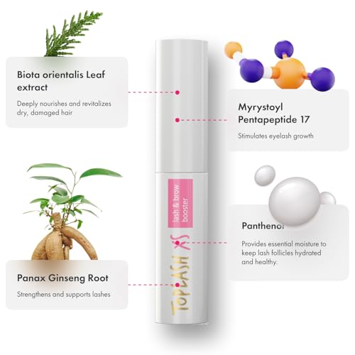 TOPLASH Eyelash Growth Serum - Innovative Formula for Longer, Thicker, Fuller Brows & Lashes - Natural, Cruelty-Free & Hypoallergenic - 0,05 Fl Oz(1,5 ml)