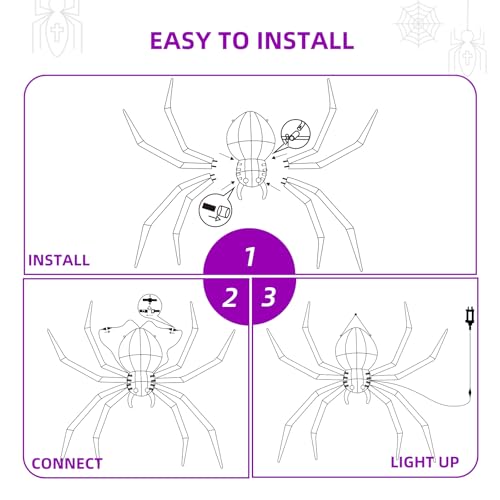 HOYECHI 4.2ft Purple Hanging Spider Halloween Decor with 90 LED Lights