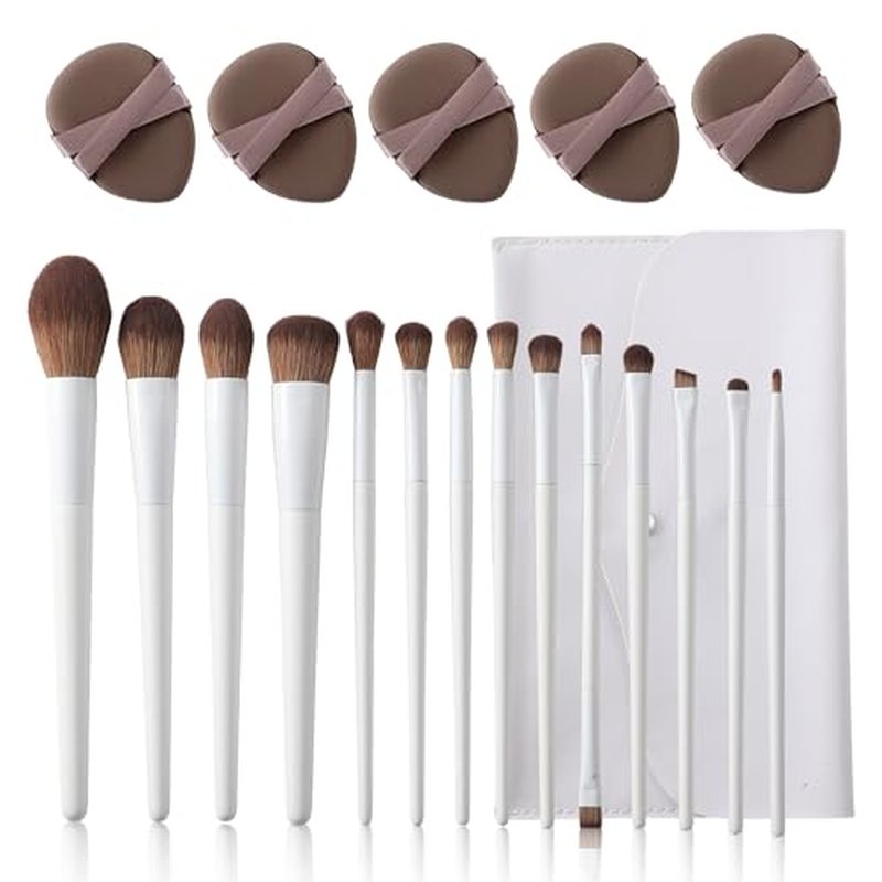 Makeup Brushes 14-Piece Premium Synthetic Makeup Brush Set Foundation Powder Contour Concealers Eyeshadow Blending Liner Makeup Brush Kit with Powder Puffs & Brush Bag