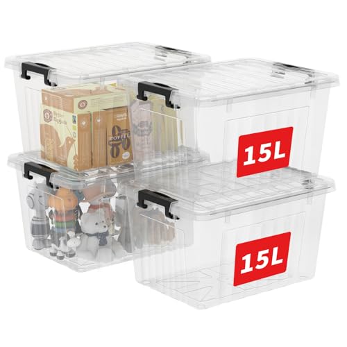 Cetomo 18 Qt Clear Plastic Storage Bins with Lids, 4-Pack Stackable Container Set