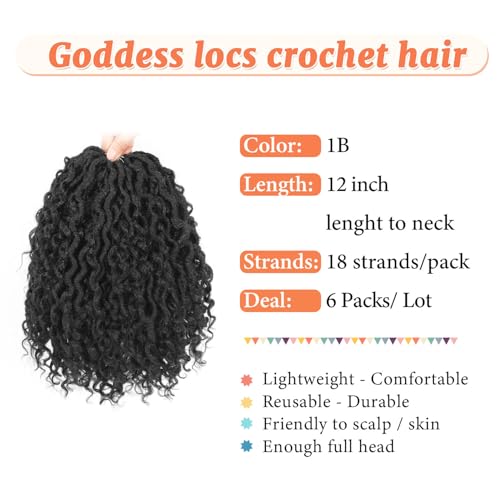 Goddess Locs Crochet Hair 12 Inch Faux Locs for Black Women - 6 Packs, Pre Looped, Curly Ends, 1B - Variation of THIS listing