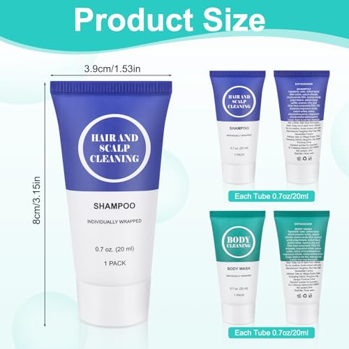 Travel Size Shampoo & Body Wash Set - 100 Pack, 0.7 oz/20 ml, Individual Sealed Tubes - Variation of 100