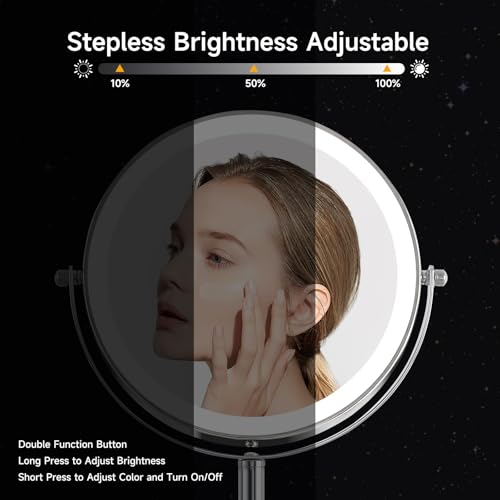 Rechargeable Double-Sided LED Makeup Mirror with 10X Magnification & Adjustable Brightness