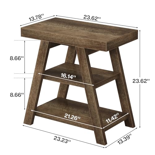 Tribesigns Farmhouse End Table with 3 Open Shelves - Distressed Brown