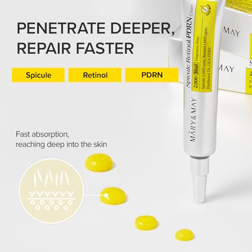 Mary&May Spicule Retinol PDRN Cream - Korean Face Moisturizer with Marine Spicules & Nano Liposome Retinol - Pore Texture Firming Treatment, Ceramide Panthenol for Sensitive Skin, 15g / 0.5 oz