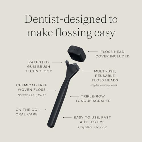 Reusable Flosser with Interdental Brushes & Tongue Scraper - White/Black