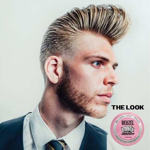 REUZEL Pink Grease Pomade, Strong All Day Hold, Oil-Based Styling Wax, Medium Shine, Easy To Wash Out, For All Hair Types