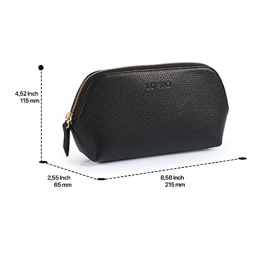 Leather Makeup Bag for Women - Travel Cosmetic Pouch, Clutch, Black