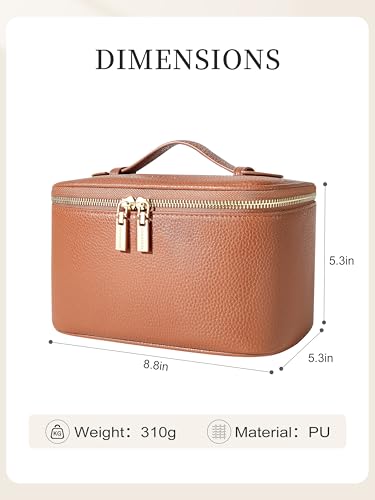 Camdeez Brown Travel Makeup Bag Organizer for Women, Portable Cosmetic Case