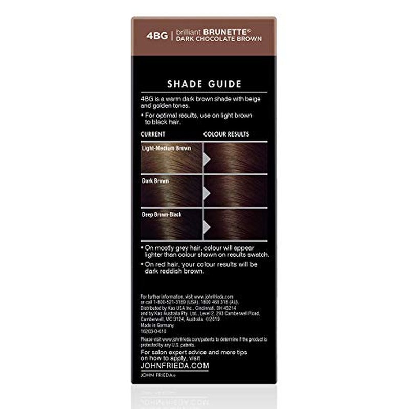 John Frieda Precision Foam Colour, Dark Chocolate Brown 4BG, Full-Coverage Hair Color Kit, Anti-Fade Gray Coverage, Deep Color Saturation Hair Dye, 1 Application