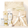 LIMSUKMF Beige Self Care Gift Basket with Knitted Throw - Cozy Home Spa Set