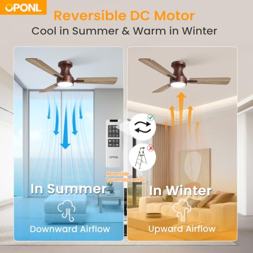 Brown 42 Inch Modern Low Profile Ceiling Fan with Light & Remote Control
