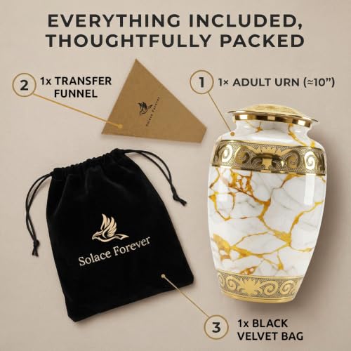 Solace Forever Golden Large Cremation Urn for Human Ashes — Elegant Metal Memorial with Threaded Lid