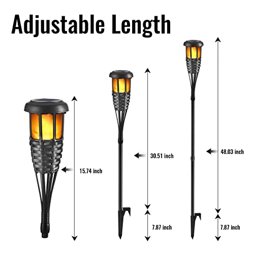 Black Solar Flickering Flame Tiki Torches 4 Pack Waterproof Outdoor Garden Patio Yard