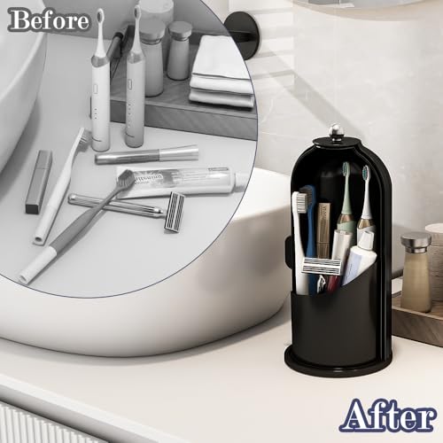Waterproof Toothbrush Holder with 180° Rotating Cover - Solid Black - Zufudo