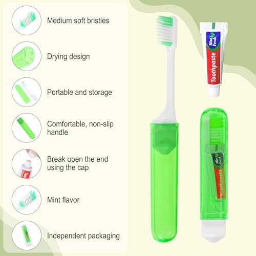 Travel Toothbrush and Toothpaste Set 50 Pack - Foldable, Individually Sealed