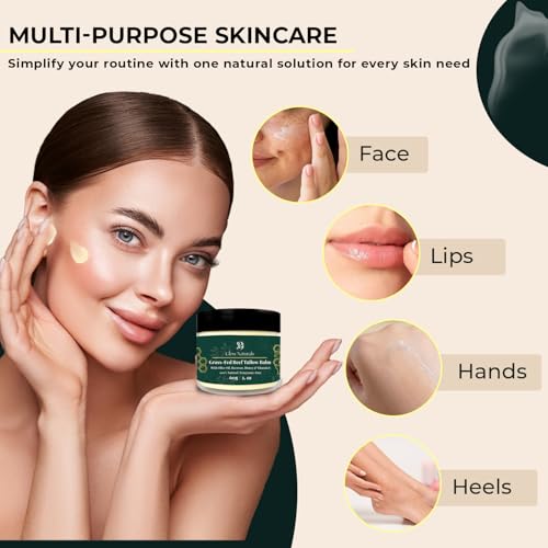Beef Tallow For Skin - 2 oz Fragrance Free Tallow And Honey Balm With Olive Oil, Beeswax & Vitamin E - Grass Fed Beef Tallow For Face, Body & Dry, Sensitive Skin