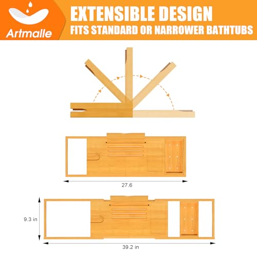 Artmalle Foldable Bamboo Bathtub Caddy Tray for Tub - Natural, Semi-Simple