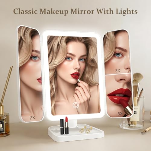 Impressions Vanity Hello Kitty Pretty Petals LED Compact Mirror with Artwork, Travel Makeup Mirror with 3X Magnified Top Mirror, Soft Touch Sensor Button, and Adjustable Brightness Makeup Mirror