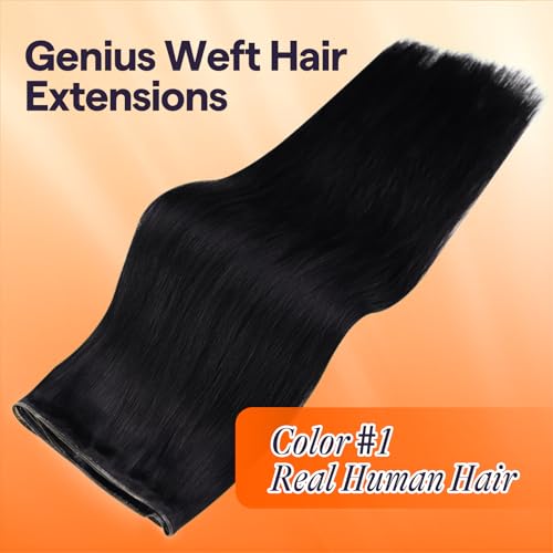 Full Shine Genius Weft Extensions - Black 16 Inch 50g - Seamless Remy Human Hair