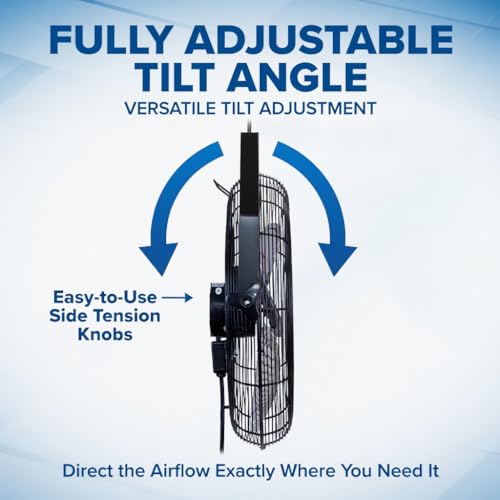 iLiving 18 Inch Wall Mount Fan - High Velocity 4550 CFM, 3 Speeds, Tilt, Heavy Duty Metal Construction