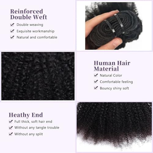 Mongolian Afro Kinky Curly Human Hair Bundles 16 18 20 Inch Natural Color - 3 Bundles