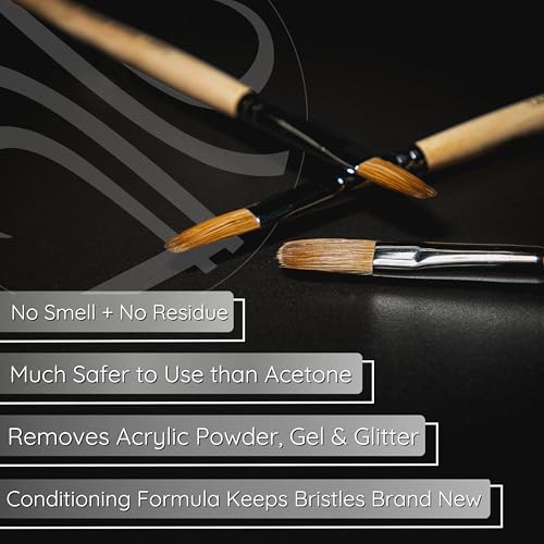 Tammy Taylor Acrylic Nail Brush Cleaner Liquid, Removes Solid Gel Nail Polish, Acrylic Dip Powder, All-in-One Poly Gel Slip Solution + Kolinsky Sable Nail Brush Conditioner, Cleaner & Restorer (16oz)