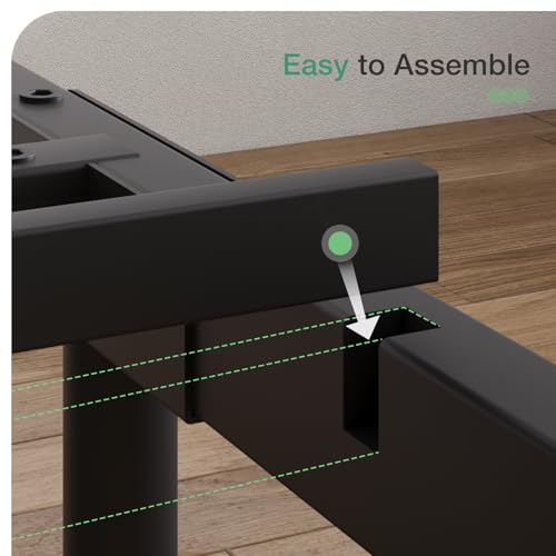 Full Size Metal Bed Frame with Headboard & Footboard - Dark Black, 14 Inch Platform with Under Bed Storage