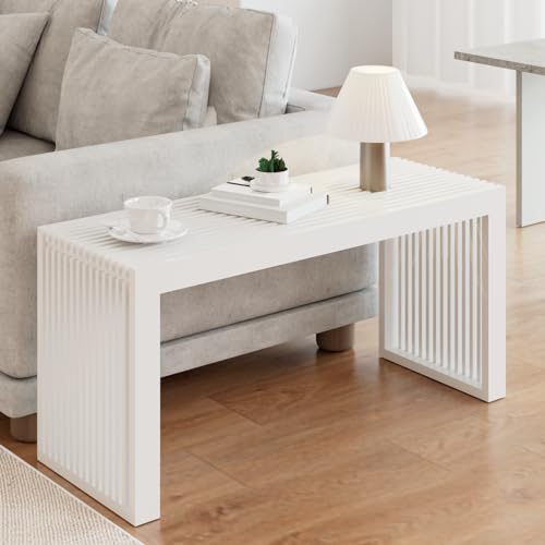 White Bamboo Entryway Bench 35.4-Inch Wooden Shoe Storage Seating - Rustic Farmhouse Style