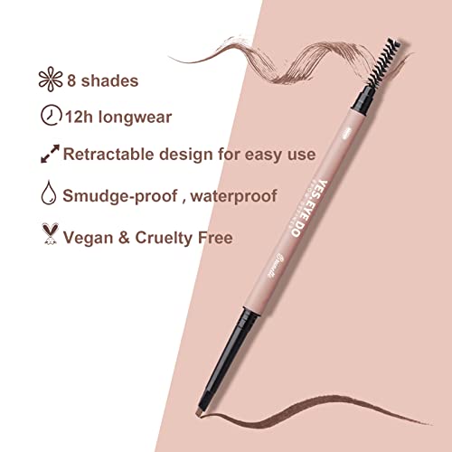Grey Eyebrow Pencil for Older Women, Gray Eyebrow Pencil for Grey Hair with Spoolie, Micro Brow Pencil for Women, Natural Looking, Hair-Like Stroke, Gray, YES.EYE DO
