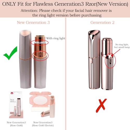 Replacement Heads Generation 3 Compatible with Flawless Facial Hair Remover Ring Light Version,New Version Replacement Blades for Flawless Replacement Heads Gen 3,18 Karat Gold-Plated Head,4 Pack.
