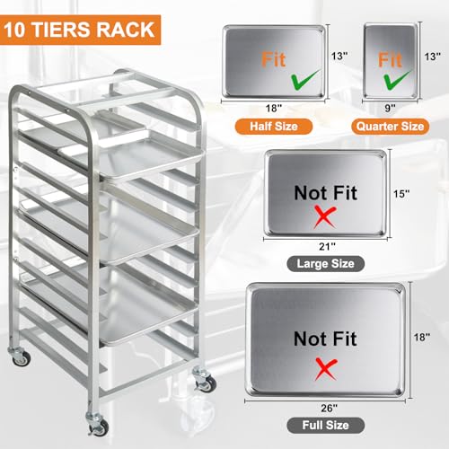 10-Tier Sheet Pan Rack with Wheels for Home Use - Adjustable Aluminum Bakeware Organizer