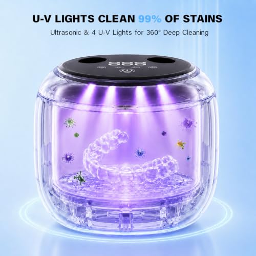 Black Ultrasonic Cleaner Machine 200ml for Retainers Dentures U/V Light 4 Modes