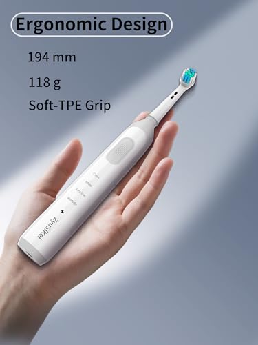 White Rotating Electric Toothbrush - Gentle on Gums, 4 Modes, Waterproof