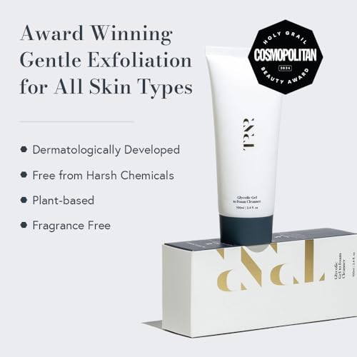 Glycolic Acid Gel-to-Foam Face Cleanser - 100ml Natural Exfoliating Wash with Green Tea & Aloe - For Men & Women - Foam Cleanser