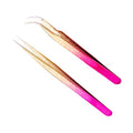 Straight and Curved Pointed Tweezers for Eyelash Extension, 2 PCS Lash Tweezer Set, Stainless Steel Professional Eyelash Extension Tweezers for Volume, Isolation and Classic Lashes