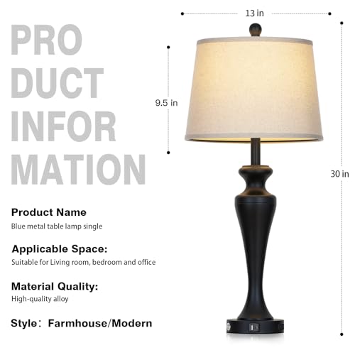 Black 30-Inch Modern Table Lamps Set of 2 with Touch Control & USB Ports