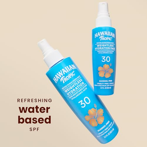 Hawaiian Tropic Weightless Hydration Water Mist for Body SPF 30, 5.2Fl Oz | Hawaiian Tropic Body Spray Sunscreen Mist, Water Based SPF 30, Non-Aerosol Sunscreen Spray, 5.2Fl Oz