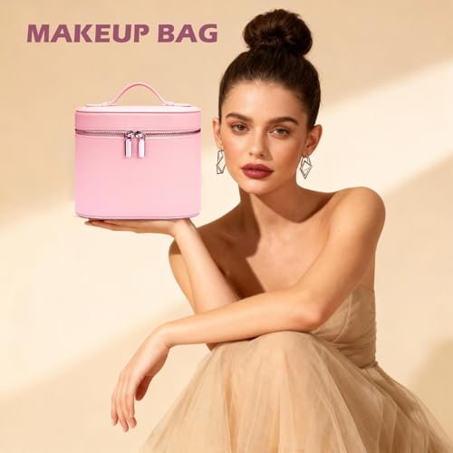 Large PU Leather Makeup Bag with Removable Washable Dividers - Travel & Organizer Case