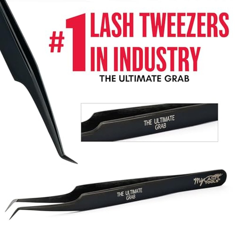 45 Degree Volume Fiber Tip Lash Tweezer ? The Ultimate Grab, Professional Eyelash Extension Tweezers, Precision Fan Making, Plain Grip (Black)