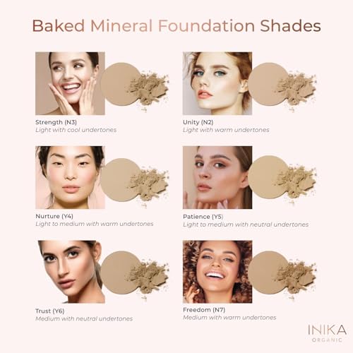 INIKA Organic Buildable Baked Mineral Foundation Compact Powder - Lightweight, Breathable Natural Base with Hydrating Squalane and Magnolia Bark Extract - Natural and Vegan Makeup, Nurture, 0.28 oz