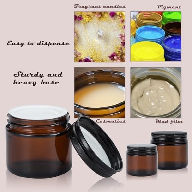 2oz Amber Glass Jars with Lids - 48 Pack Cosmetic Containers for Travel, Cream & Lotion