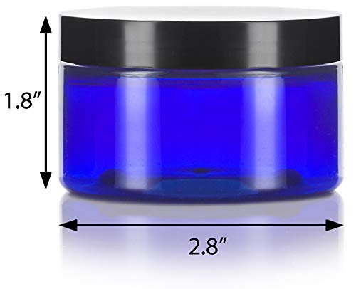 12 Pack Cobalt Blue Refillable Plastic Jars with Black Lids - 4 oz Food & Cosmetic Storage Containers