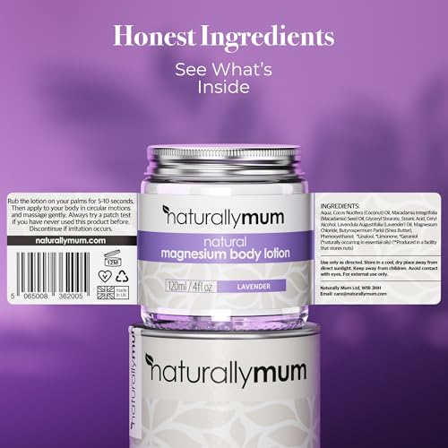 NaturallyMum Magnesium Body Lotion Bundle for Mum and Kids | Support for Sleep, Heart, Bone, Nerve, Gut and Muscle Health | Adult Lavender | Kids Lavender & Chamomile | 2 x 4 fl oz