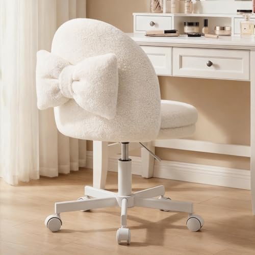 Velvet Tall Office Chair with Wheels & Bow Lumbar Pillow - Tv-Cream / Metal Variation