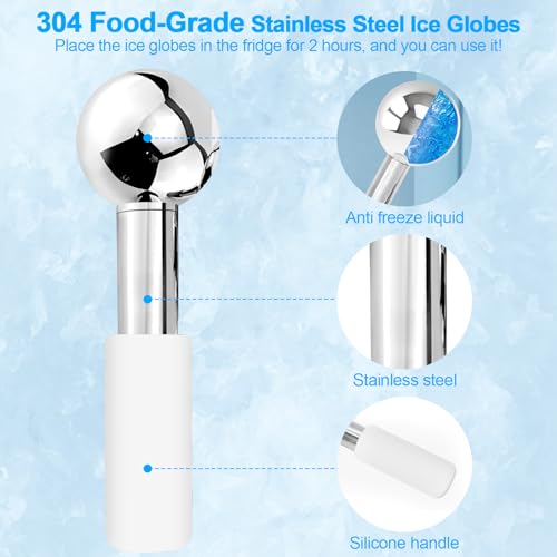 White 360 Rotating Stainless Steel Facial Ice Globes with Handles