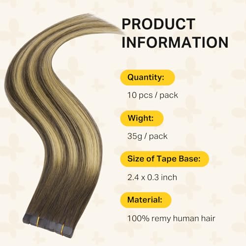 DOORES Tape in Weft Hair Extensions Human 16" 35g Invisible PU