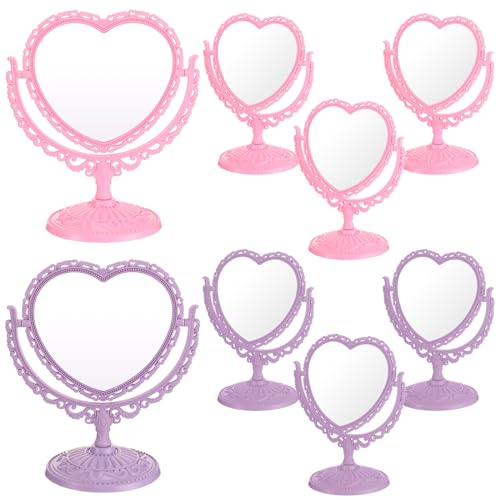 Lineshading 8-Piece Pink Heart Makeup Mirrors Set with Detachable Base