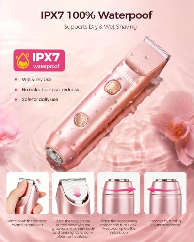Starsurp Rose Gold Bikini Trimmer for Women - Electric Razor & Shaver with Dual Ceramic Blades
